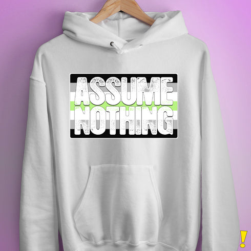 Assume Nothing Agender Pride Flag Hoodie - White